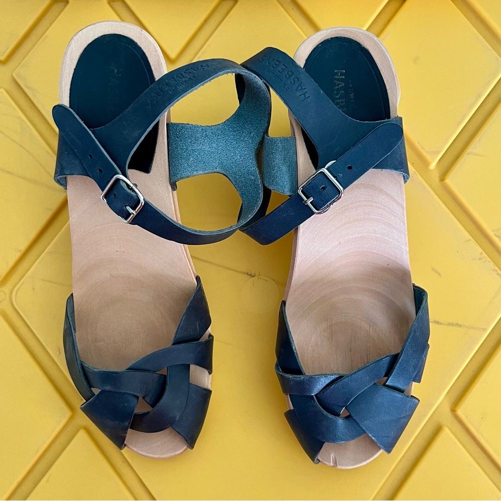 Swedish Hasbeens Navy Leather Sandals
